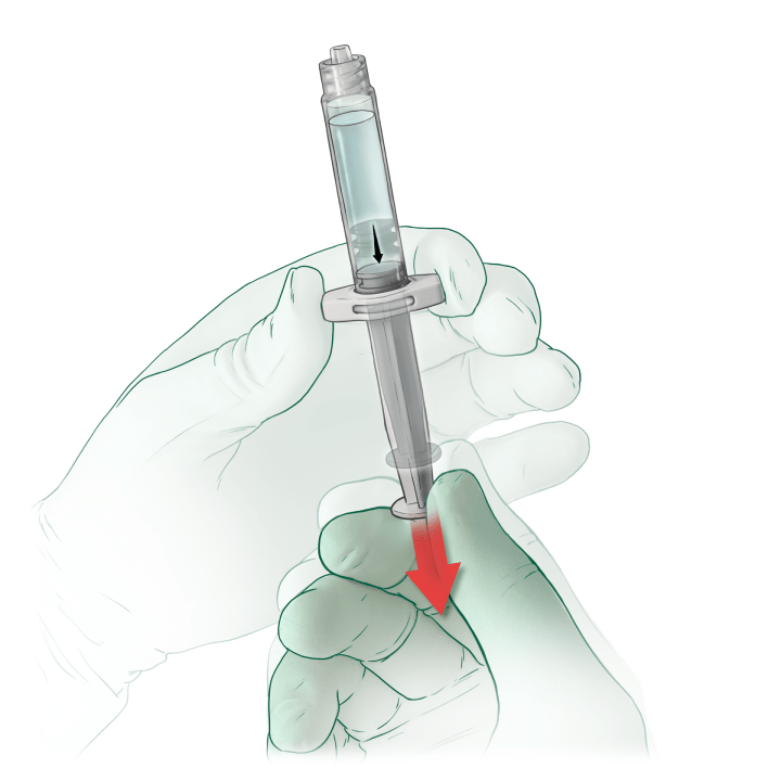 Drawing back the G4derm Plus syringe plunger 