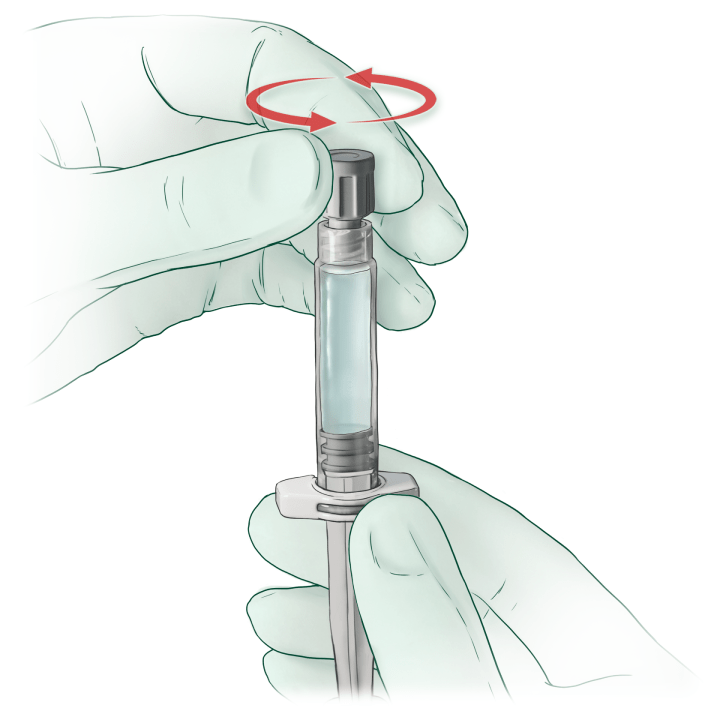 Twisting the cap of a G4derm Plus syringe